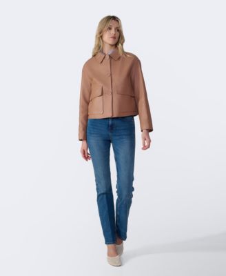 Women's Cropped Leather Jacket, Created for Macy's