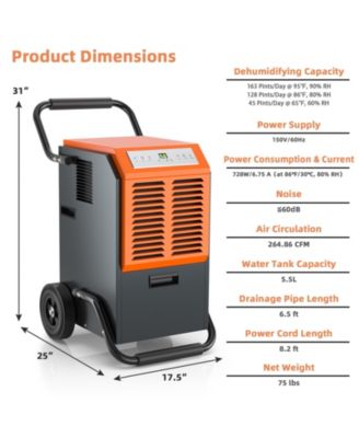 Portable Commercial Dehumidifier with Water Tank and Drainage Pipe