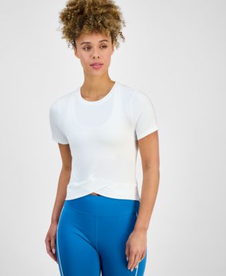 Women's Overlap Cropped Crewneck T-Shirt, Exclusively at Macy's