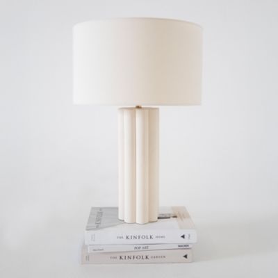 Becca LED Geometric Pillar Table Lamp with Cream Fabric Shade, Bulb Included (24")
