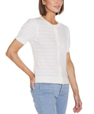 Women's Pointelle Scalloped Placket Cardigan Sweater