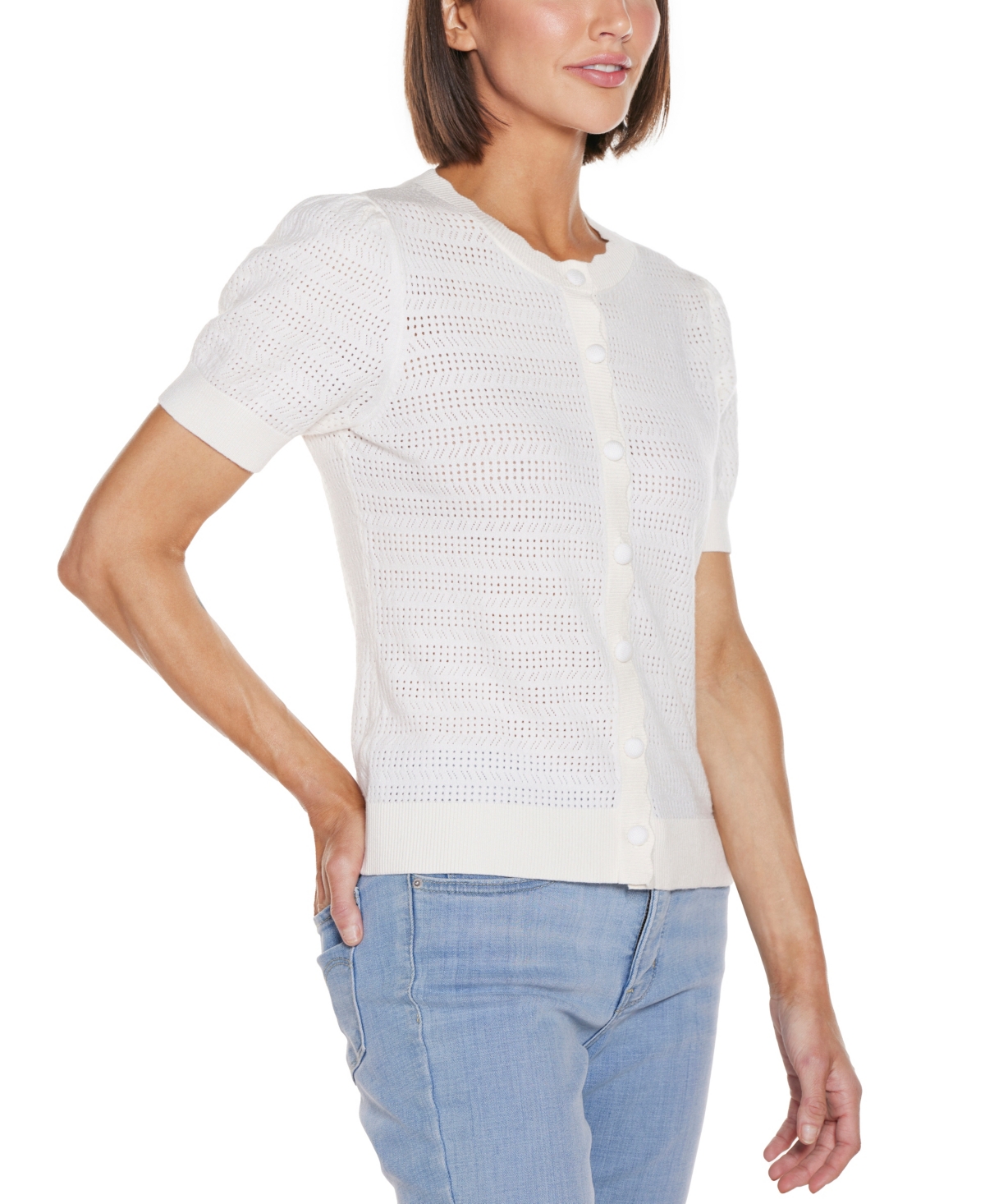 Shop Belldini Women's Pointelle Scalloped Placket Cardigan Sweater