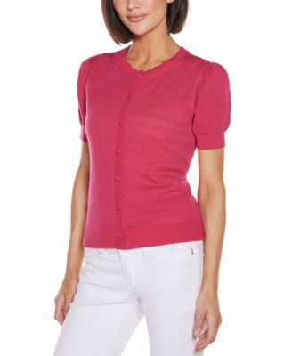 Women's Pointelle Scalloped Placket Cardigan Sweater