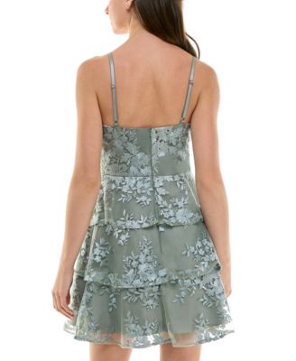 Juniors' Tiered Fit & Flare Flocked Mesh Dress