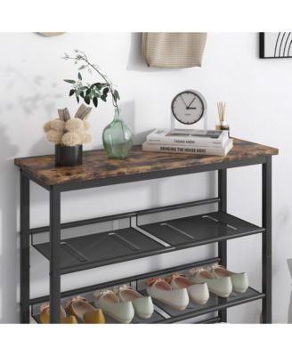 MDF Industrial Shoe Rack, Adjustable Rustic Style 5-Tier Shoe Rack Storage Rack With 4 Grid Shelves