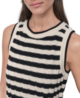 Women's Ribbed Striped Crewneck Tank Top