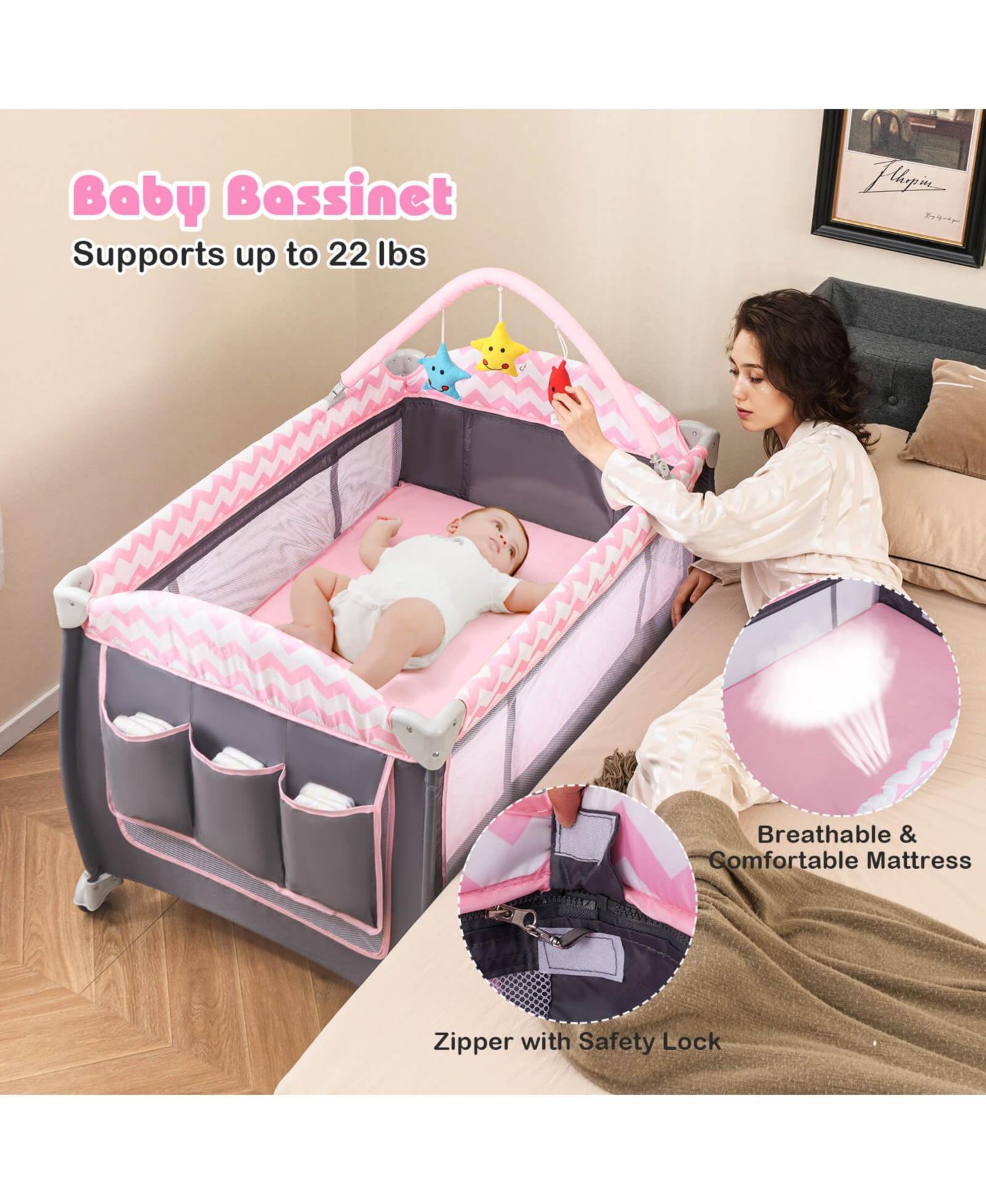 3 in 1 Baby Playard Infant Nursery Center w/ Zippered Door Mint