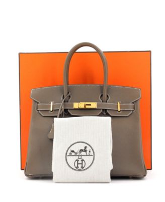 Бывшая в употреблении сумка Hermes Birkin 30 серого цвета с золотой фурнитурой