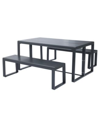 3-Piece Outdoor Patio Dining Set, Aluminum Furniture Set with 1 Rectangular Picnic Table and 2 Benches for Garden, Lawn, Yard