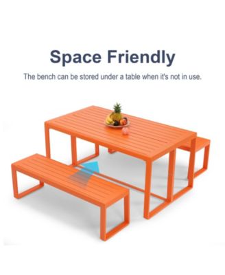 3-Piece Outdoor Patio Dining Set, Aluminum Furniture Set with 1 Rectangular Picnic Table and 2 Benches for Garden, Lawn, Yard