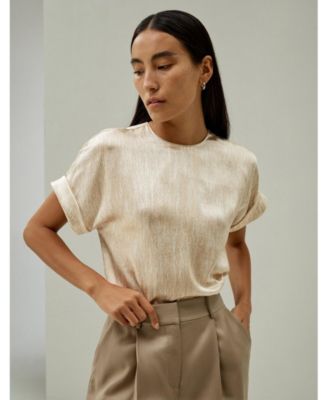 Women's Print Pearl Satin Silk T-Shirt Top