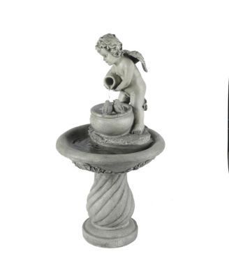 Gray Resin Cherub Birdbath Outdoor Patio Fountain