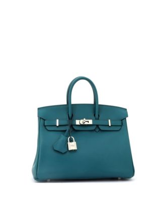 Бывшая в употреблении сумка Hermes Birkin 25 зеленого цвета Swift с палладиевой фурнитурой