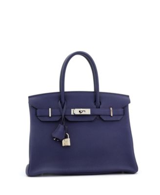 Бывшая в употреблении сумка Hermes Birkin 30 синего цвета из Того с палладиевой фурнитурой