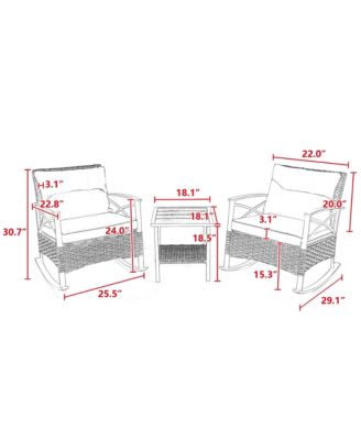Outdoor Patio Furniture Sectional Sofa Set,3-Piece Outdoor Rattan Rocking Chair Set with Cushion, Table