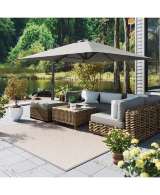 120" Square Cantilever Umbrella with Detachable LED Atmosphere Light, Bluetooth Player and Weight Base