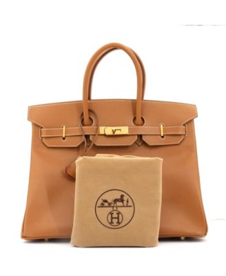 Бывшая в употреблении сумка Hermes Birkin 35 коричневого цвета Courchevel с золотой фурнитурой