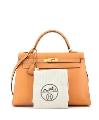 Бывшая в употреблении сумка Hermes Kelly 32 коричневого цвета Vache Liegee с золотой фурнитурой