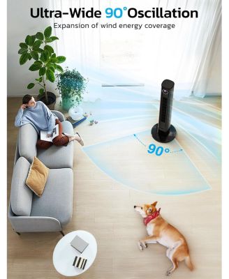 Tower Fan for Bedroom, 90° Oscillating Fan with 12H Timer, 37”Standing Fans with Remote, Bladeless Fan with 4 Modes & 3 Speeds