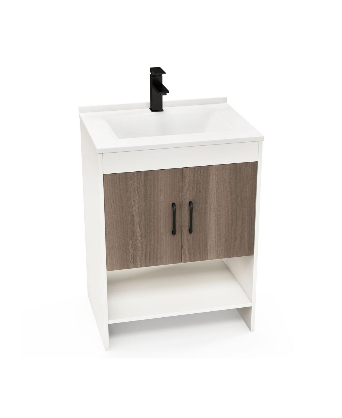 25 Inch Bathroom Vanity Sink Combo Cabinet with Doors and Open Shelf - White