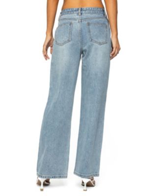 Модные женские джинсы со средней посадкой и очень широкими штанинами