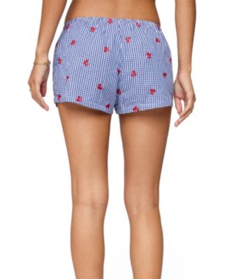 Женские боксерские шорты в клетку с вышивкой вишневого цвета от Edikted