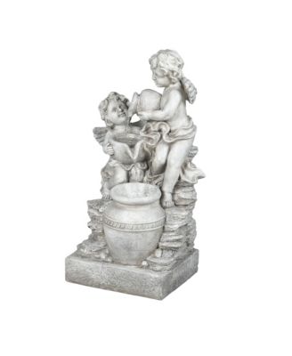 Gray Resin Cherub Angels Outdoor Fountain with LED Light