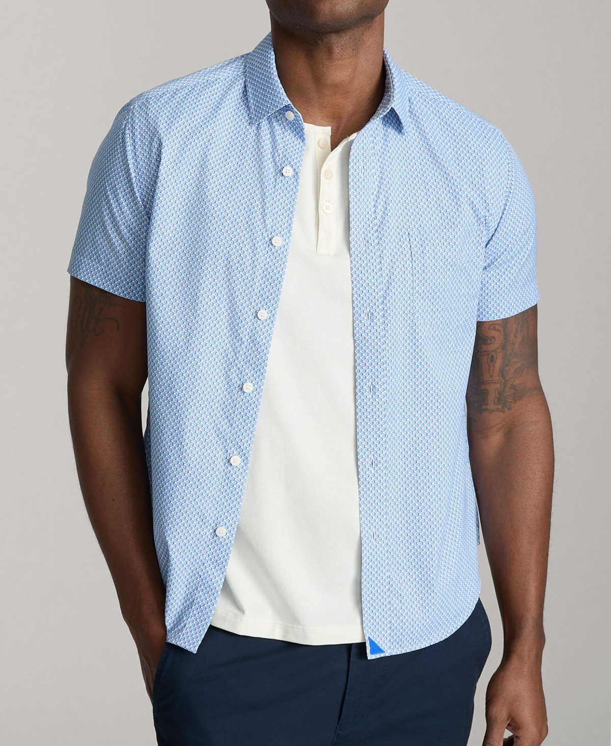 Men's Slim Fit Wrinkle-Free Performance Crofton Short Sleeve Button Up Shirt - Blue