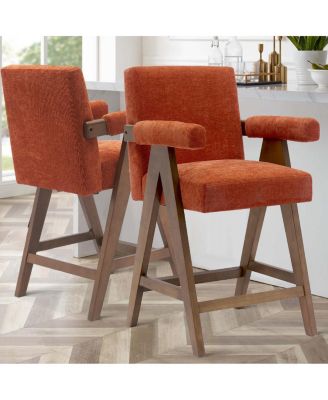 Upholstered Counter Height Stool with Arms, 25.5" Solid Wood Chair for Kitchen Island or Home Bar-Maison Boucle