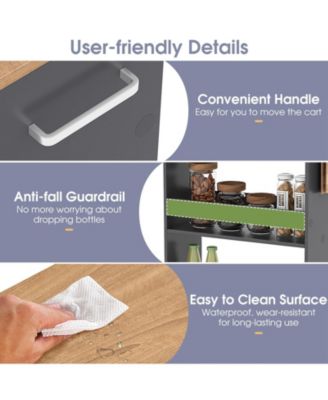 4-Tier Rolling Storage Cart Slim Kitchen Cart on Wheels with Open Shelves and Handle