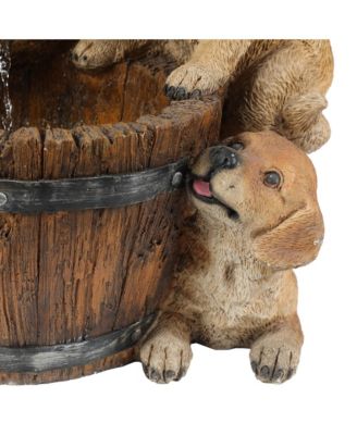 Resin Puppies and Water Pump Outdoor Patio Fountain with LED Light