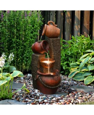 Rustic Resin Pots and Posts Outdoor Fountain