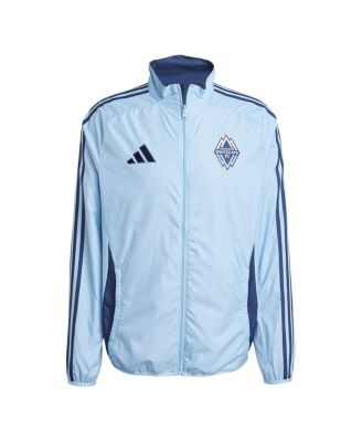Мужская светло-голубая/темно-синяя куртка Adidas Vancouver Whitecaps FC 2025 Anthem с двусторонней застежкой на молнию
