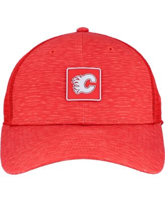 Женская красная шапка дальнобойщика Fanatics Calgary Flames Authentic Pro с регулируемой длиной