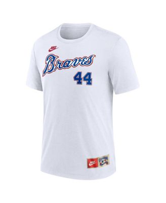 Мужская футболка Nike Hank Aaron White Atlanta Braves Cooperstown Collection с трехцветным названием и номером.