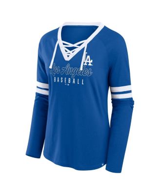 Женская футболка Fanatics Royal Los Angeles Dodgers Won Done Raglan на шнуровке с длинным рукавом