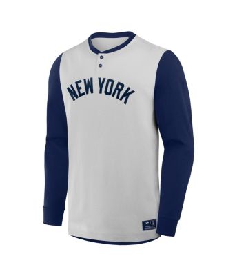 Мужская серая/темно-синяя рубашка New York Yankees Clubhouse с длинным рукавом Henley от Fanatics