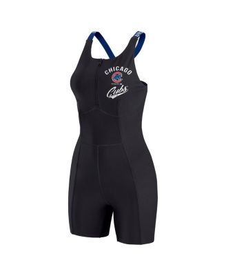 Женский облегающий комбинезон Chicago Cubs черного цвета от Erin Andrews с застежкой-молнией на четверть оборота