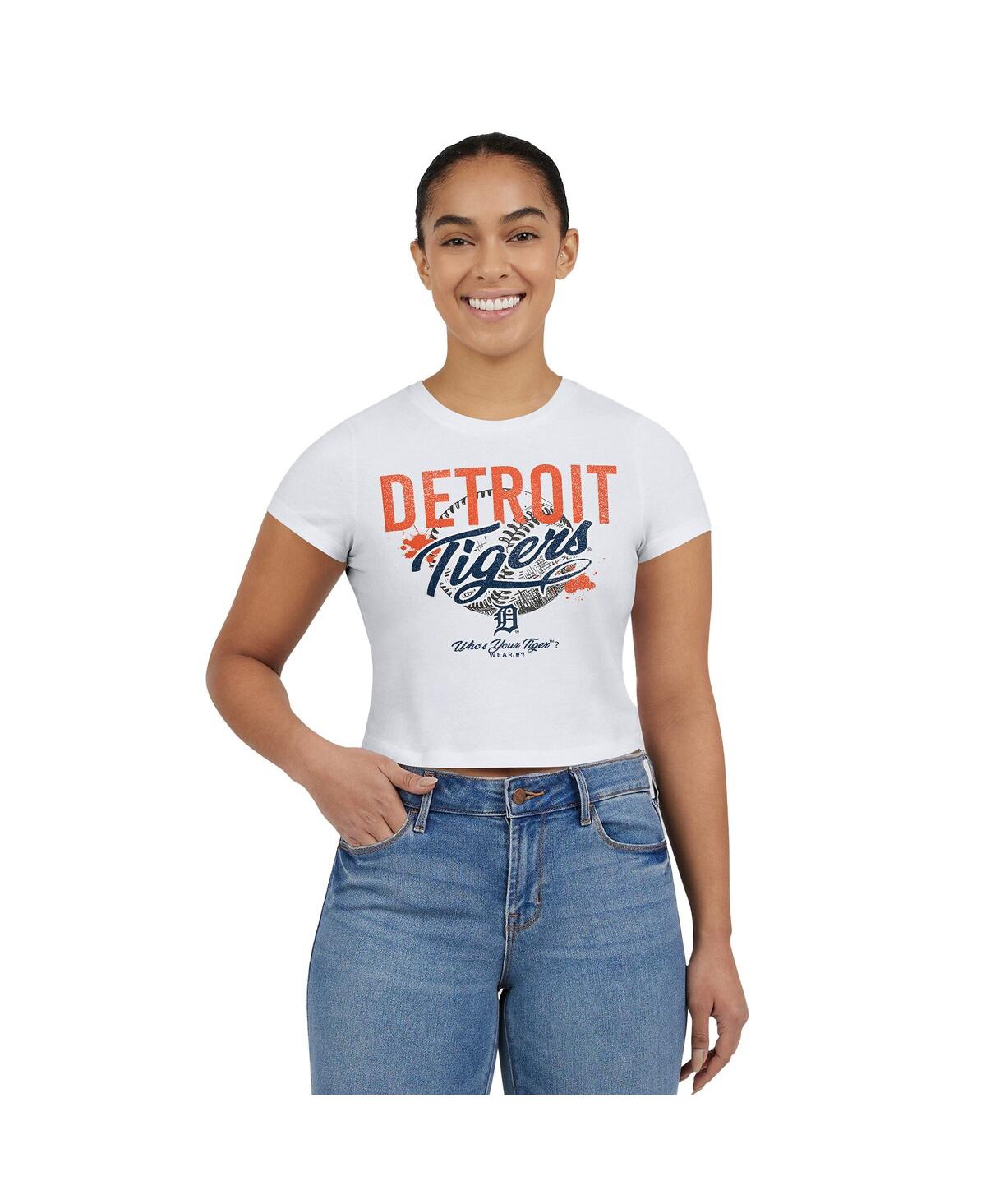 Wear By Erin Andrews Women's White Detroit Tigers Distressed Cropped Baby T-shirt
