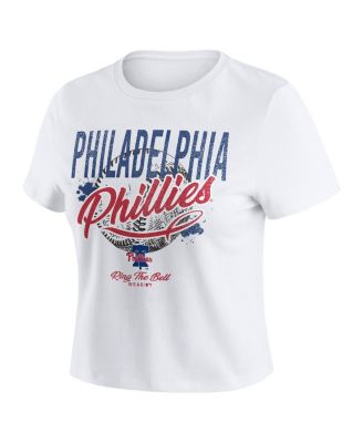 Women's White Philadelphia Phillies Distressed Cropped Baby T-Shirt