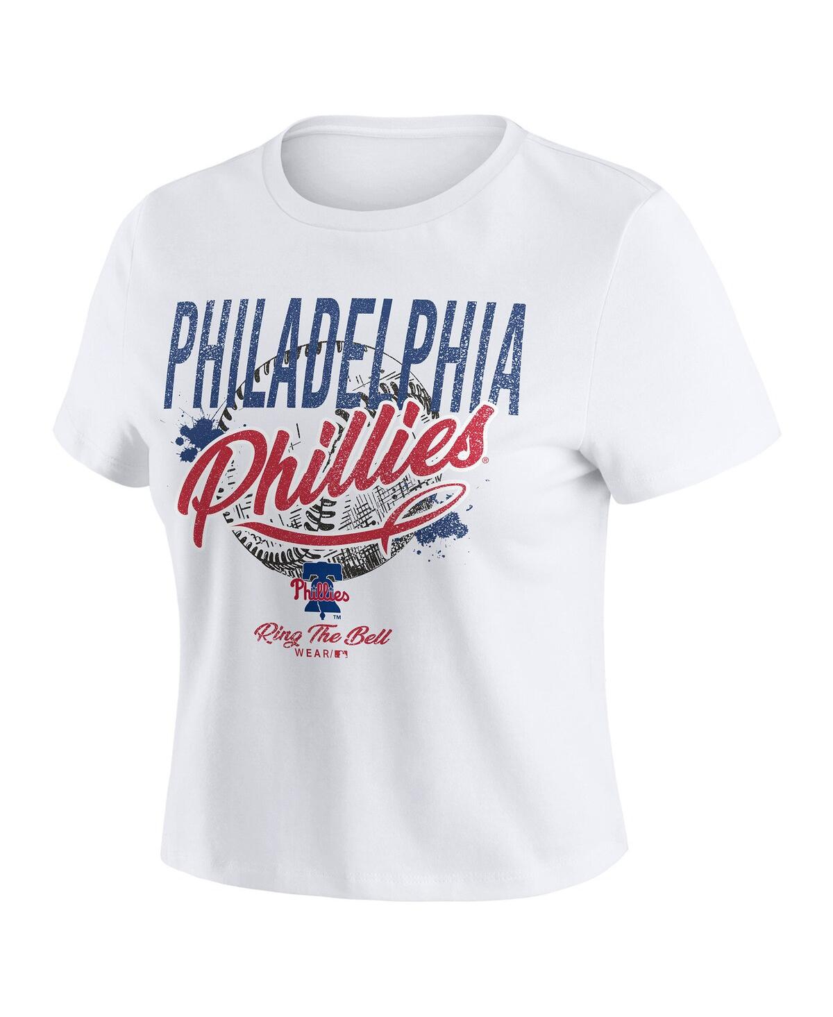 Wear By Erin Andrews Women's White Philadelphia Phillies Distressed Cropped Baby T-shirt