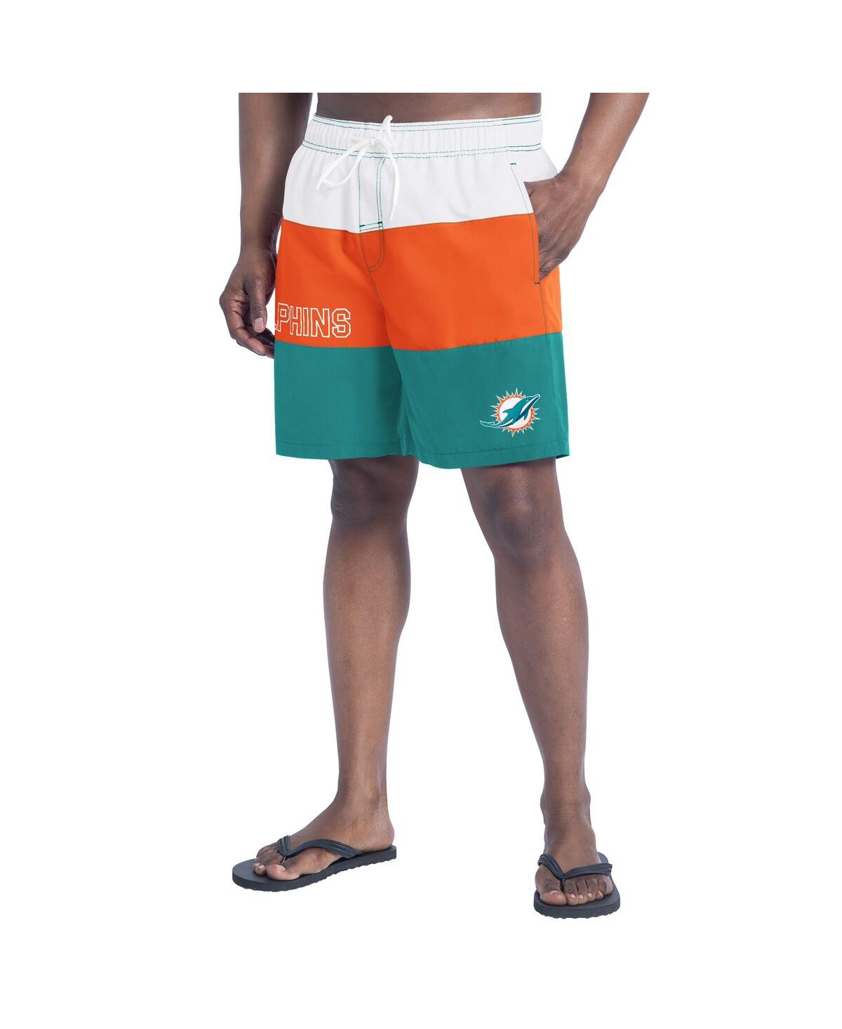 Men's Aqua/Orange Miami Dolphins Sunrise Volley Swim Shorts - Aqua, Orange