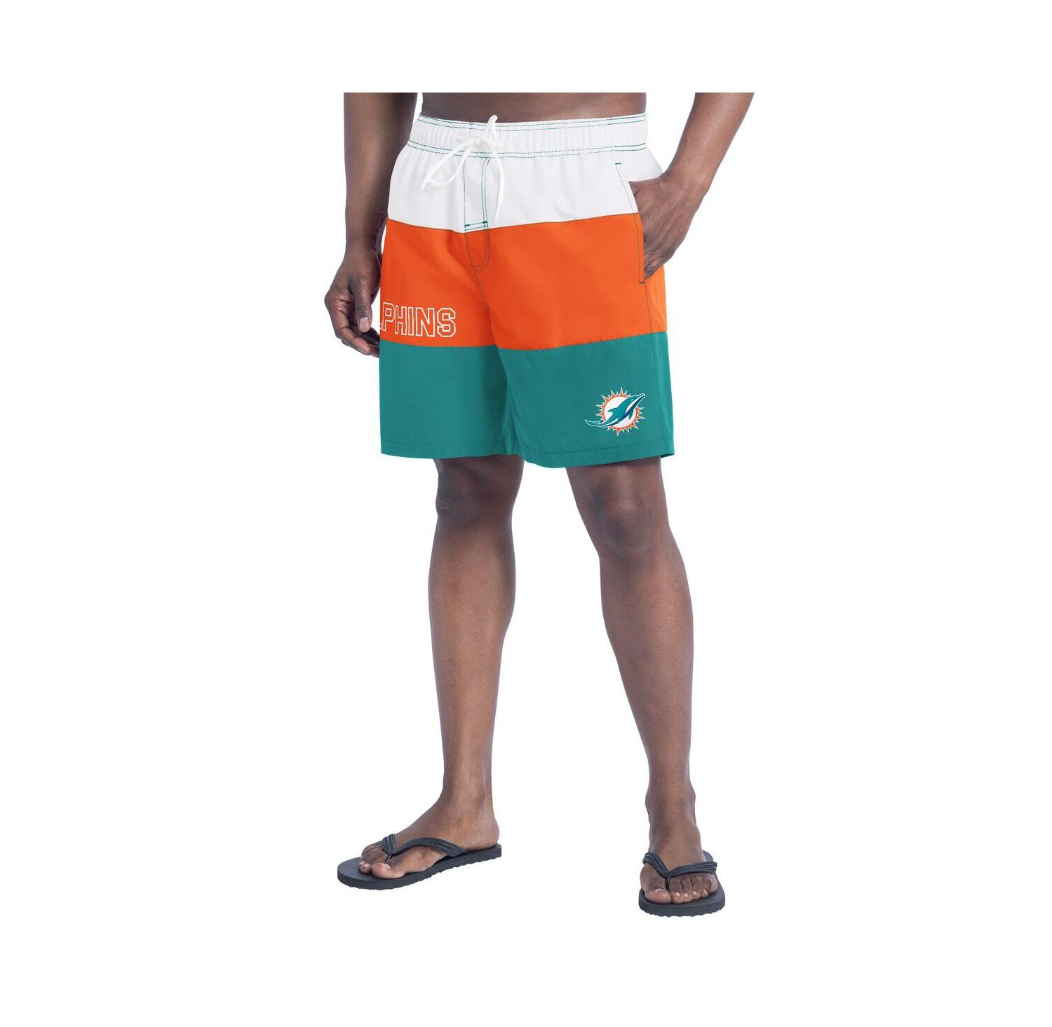 Men's Aqua/Orange Miami Dolphins Sunrise Volley Swim Shorts