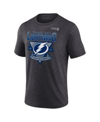 Мужская футболка Fanatics Heather Charcoal Tampa Bay Lightning 2025 с трехслойной перекладиной для плей-офф Кубка Стэнли.