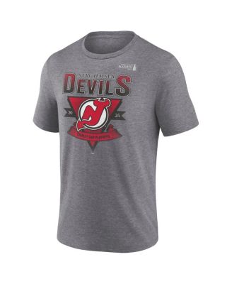 Мужская футболка Fanatics Heather Charcoal New Jersey Devils 2025 с трехслойной перекладиной для плей-офф Кубка Стэнли.