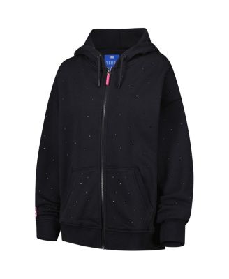 Women's Black Golden State Warriors Oversized Allover Gemstone Full-Zip Hoodie