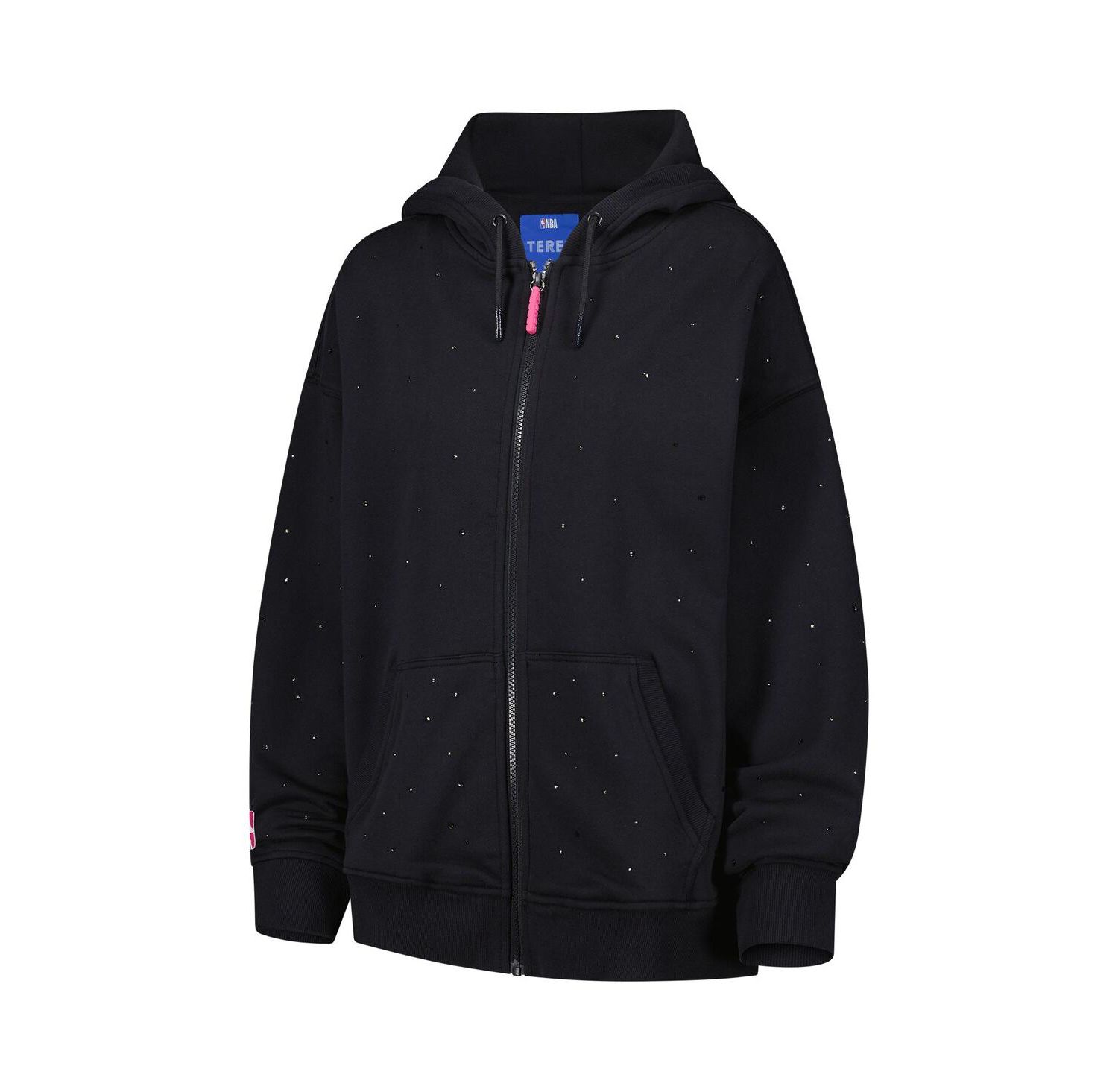 Women's Black Golden State Warriors Oversized Allover Gemstone Full-Zip Hoodie