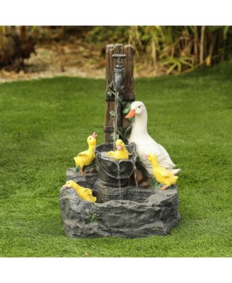Resin Duck Family Bath Patio Fountain