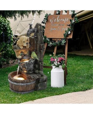 Puppy at the Farmhouse Faucet Resin Outdoor Fountain with Lights