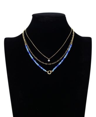 Cubic Zirconia Beaded Layered Necklace Set